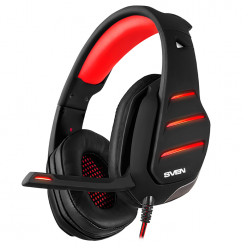 SVEN AP-U997MV, Gaming Headphones with microphone,  External sound card 7.1 (USB), Headphone and microphone LED backlight  Non-tangling cable with fabric braid, Cable length: 2.2m, Black/Red